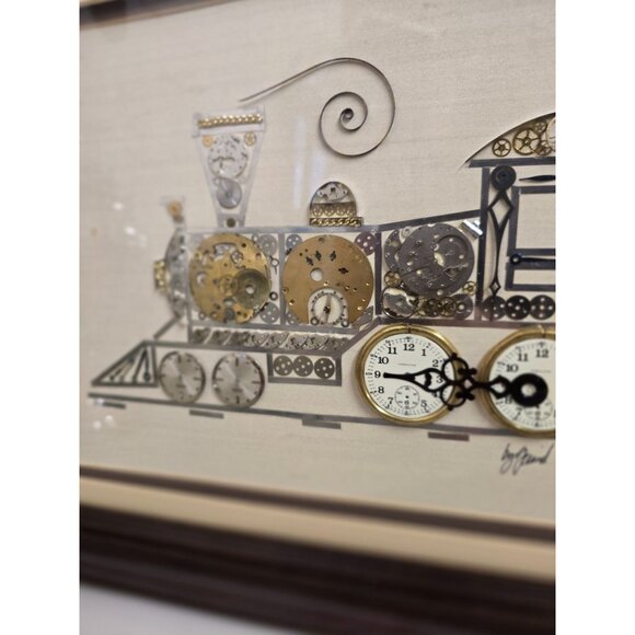 Shadowbox Framed Train Artwork Clock Parts Collage by Girard - Picture 5 of 8